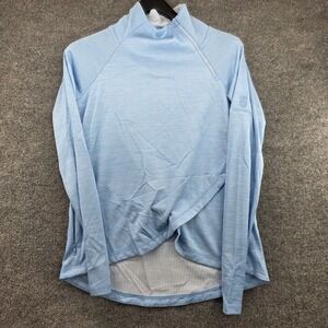 IBKUL Womens Light Blue Heathered Asymmetrical Zip Performance Top Size M UPF 50